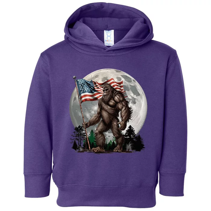 Bigfoot Sasquatch American Flag Full Moon Patriotic Toddler Hoodie