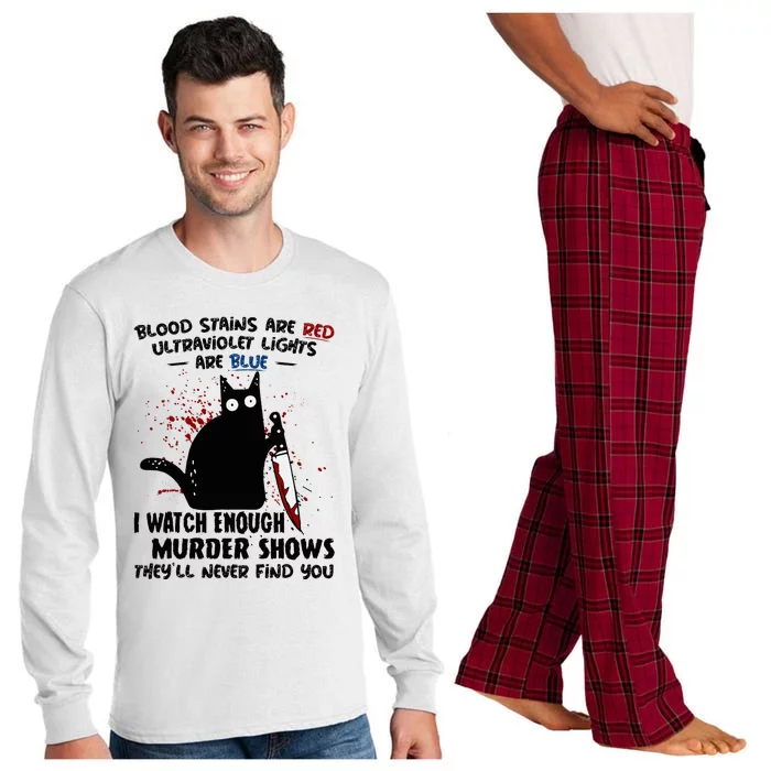 Blood Stains Are Red Ultraviolet Lights Are Blue Cat Funny Long Sleeve Pajama Set