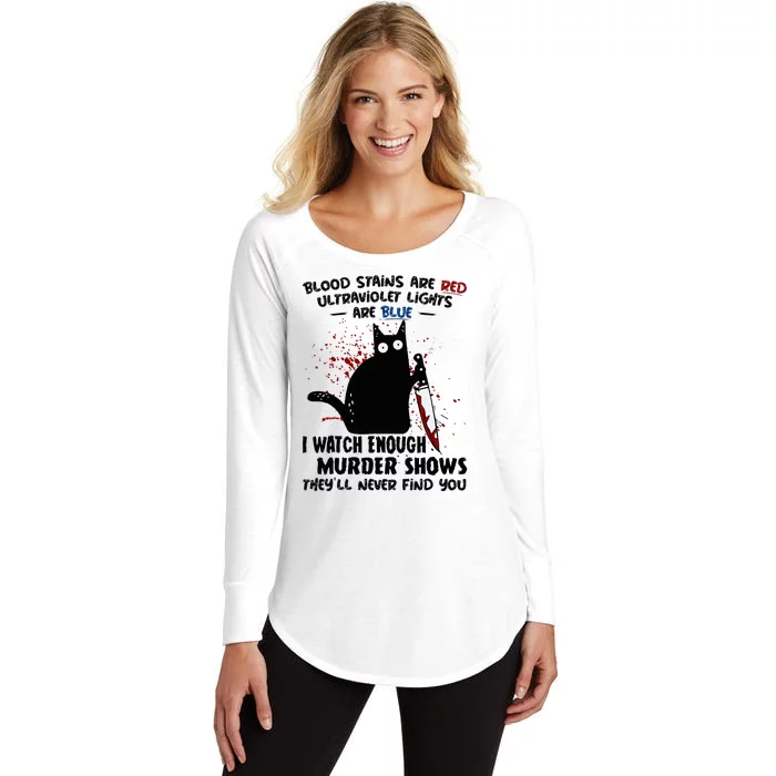 Blood Stains Are Red Ultraviolet Lights Are Blue Cat Funny Women's Perfect Tri Tunic Long Sleeve Shirt