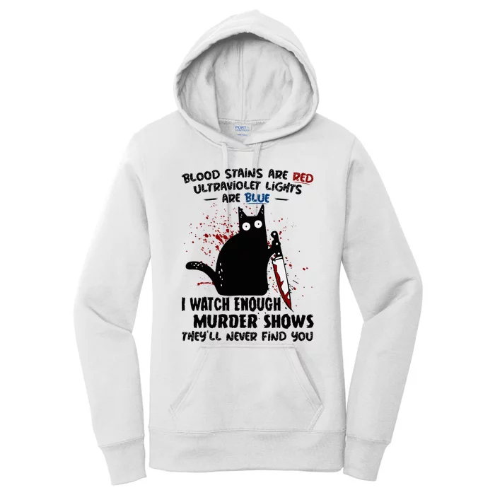 Blood Stains Are Red Ultraviolet Lights Are Blue Cat Funny Women's Pullover Hoodie