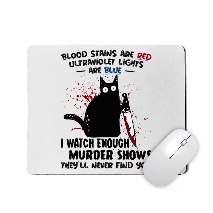 Blood Stains Are Red Ultraviolet Lights Are Blue Cat Funny Mousepad