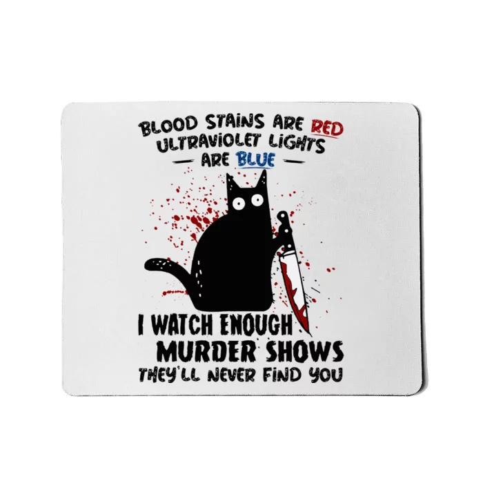 Blood Stains Are Red Ultraviolet Lights Are Blue Cat Funny Mousepad