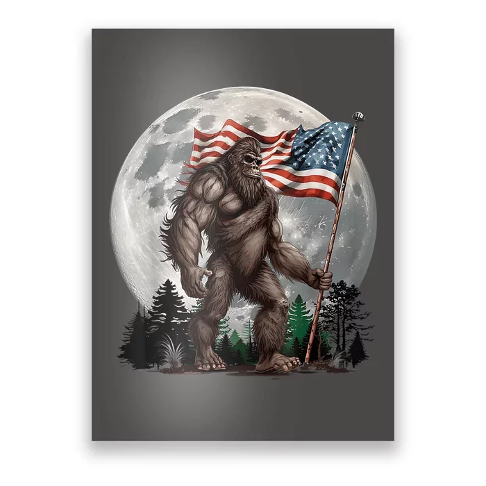 Bigfoot Sasquatch American Flag Full Moon Patriotics Poster