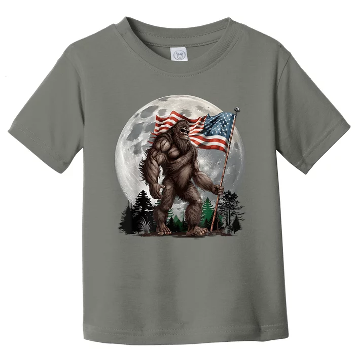 Bigfoot Sasquatch American Flag Full Moon Patriotics Toddler T-Shirt