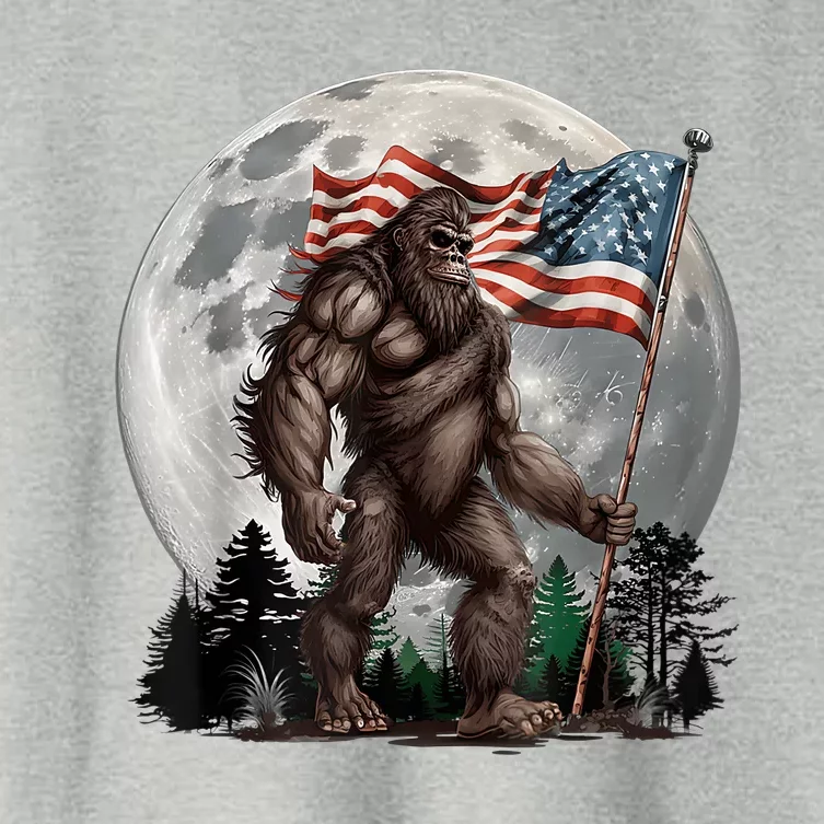 Bigfoot Sasquatch American Flag Full Moon Patriotics Women's Crop Top Tee