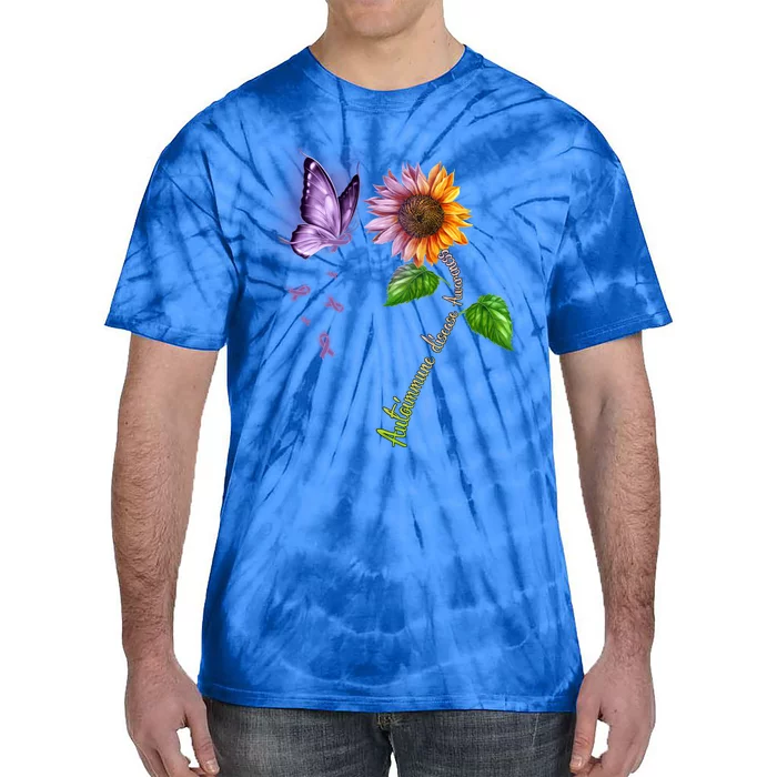 Butterfly Sunflower Autoimmune Disease Awareness Gift Tie-Dye T-Shirt