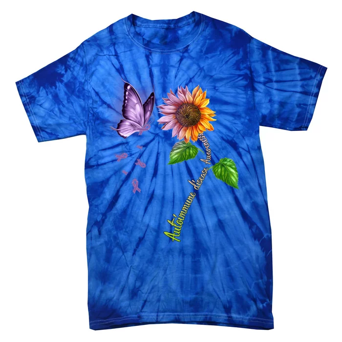 Butterfly Sunflower Autoimmune Disease Awareness Gift Tie-Dye T-Shirt