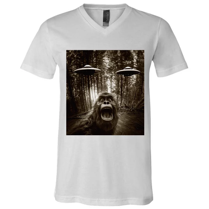 Bigfoot Sasquatch Alien Ufo V-Neck T-Shirt