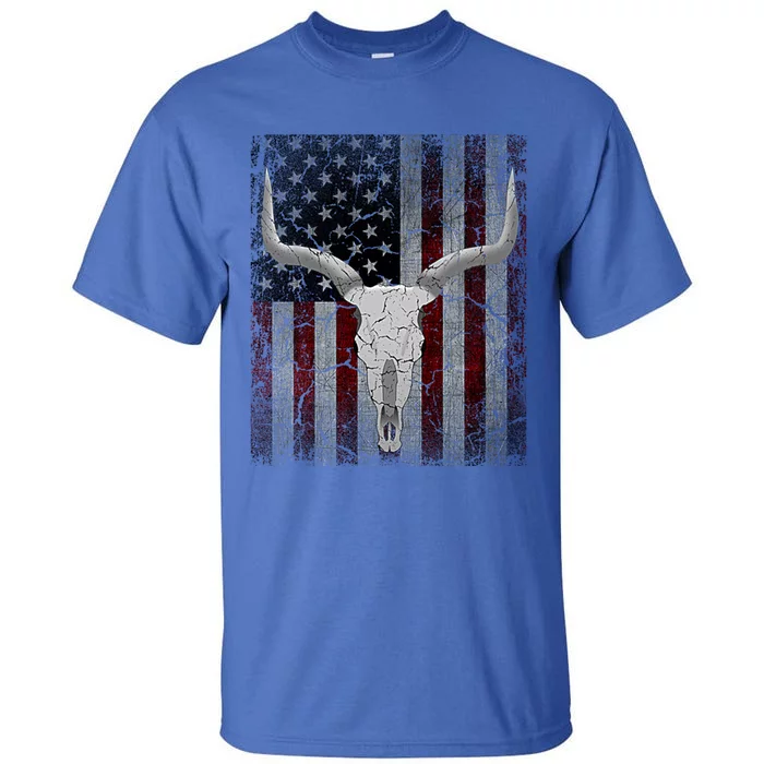 Bull Skull American Flag Cow Skull Western Graphic Wild West Great Gift Tall T-Shirt