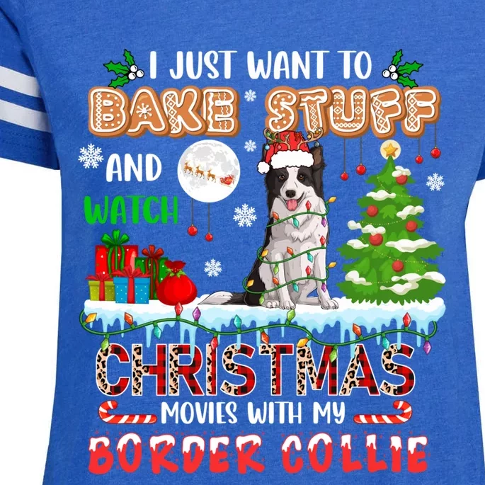 Bake Stuff And Watch Xmas Movies With My Border Collie Santa Cute Gift Enza Ladies Jersey Football T-Shirt