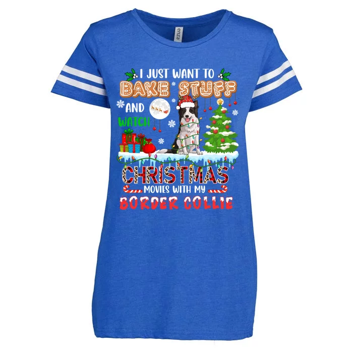 Bake Stuff And Watch Xmas Movies With My Border Collie Santa Cute Gift Enza Ladies Jersey Football T-Shirt