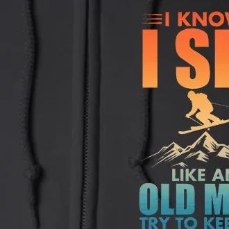 Best Ski Art For Grandpa Skiing Nordic Skier Skiing Full Zip Hoodie