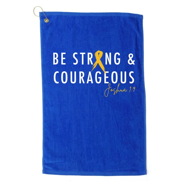 Be Strong And Courageous Hood Cancer Awareness Ribbon Great Gift Platinum Collection Golf Towel