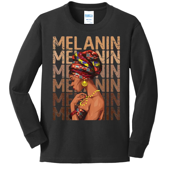 Black Strong  Afro Love Melanin African American Kids Long Sleeve Shirt