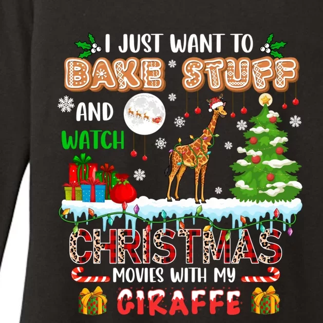 Bake Stuff And Watch Xmas Movies With My Giraffe Santa Lover Gift Womens CVC Long Sleeve Shirt