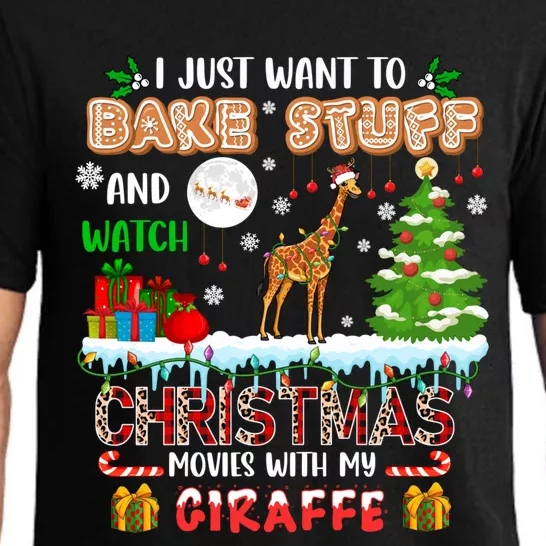 Bake Stuff And Watch Xmas Movies With My Giraffe Santa Lover Gift Pajama Set