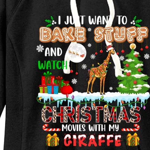 Bake Stuff And Watch Xmas Movies With My Giraffe Santa Lover Gift Women's Fleece Hoodie