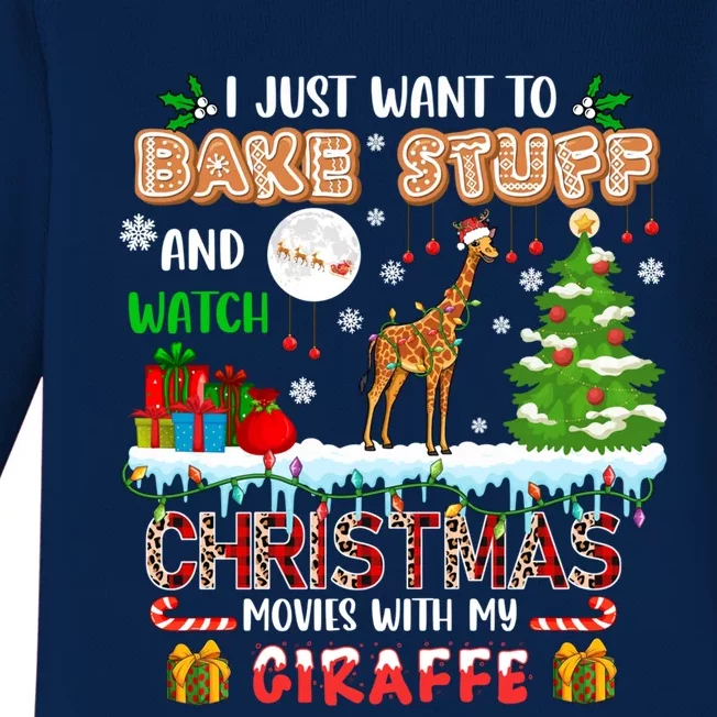 Bake Stuff And Watch Xmas Movies With My Giraffe Santa Lover Gift Baby Long Sleeve Bodysuit