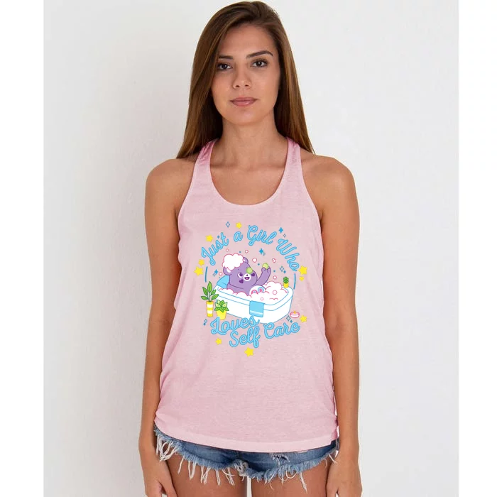 Bears Share Bear Just A Girl Who Loves Self Care Women's Knotted Racerback Tank