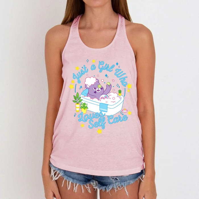 Bears Share Bear Just A Girl Who Loves Self Care Women's Knotted Racerback Tank