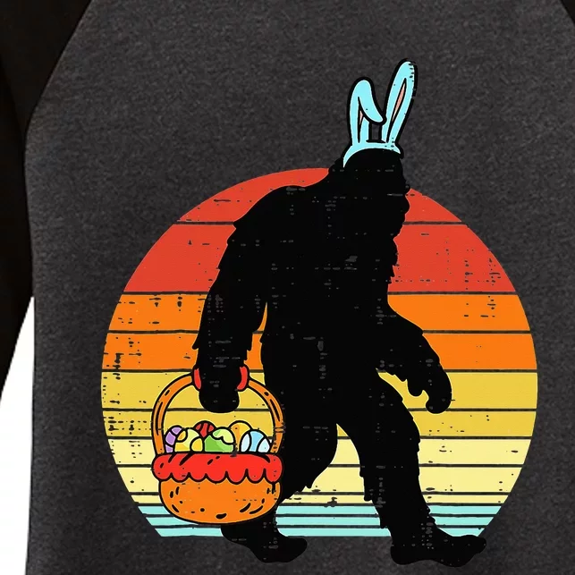 Bigfoot Sasquatch Bunny Easter Eggs Retro Women's Tri-Blend 3/4-Sleeve Raglan Shirt