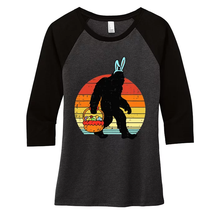 Bigfoot Sasquatch Bunny Easter Eggs Retro Women's Tri-Blend 3/4-Sleeve Raglan Shirt