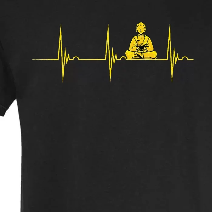 Buddha Statue Buddhist Heartbeat Ekg Pulse Zen Yoga Buddhism Garment-Dyed Heavyweight T-Shirt