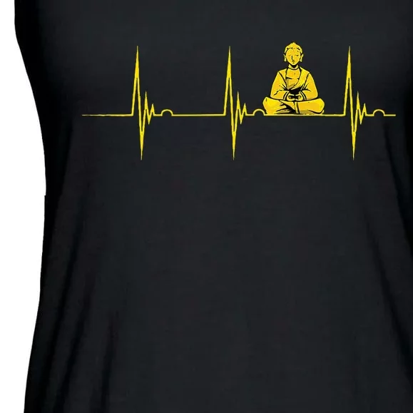 Buddha Statue Buddhist Heartbeat Ekg Pulse Zen Yoga Buddhism Ladies Essential Flowy Tank