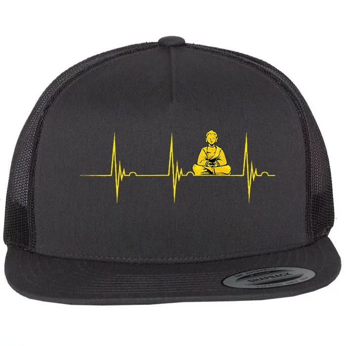 Buddha Statue Buddhist Heartbeat Ekg Pulse Zen Yoga Buddhism Flat Bill Trucker Hat