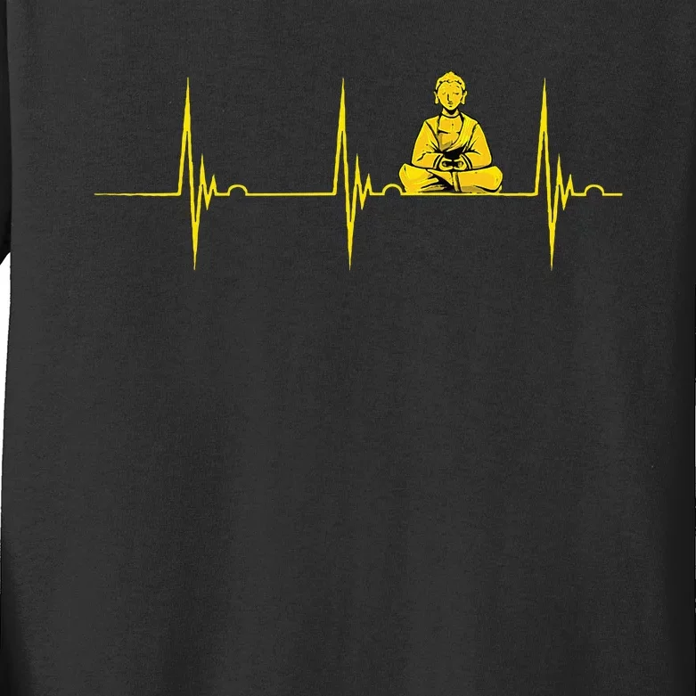 Buddha Statue Buddhist Heartbeat Ekg Pulse Zen Yoga Buddhism Kids Long Sleeve Shirt