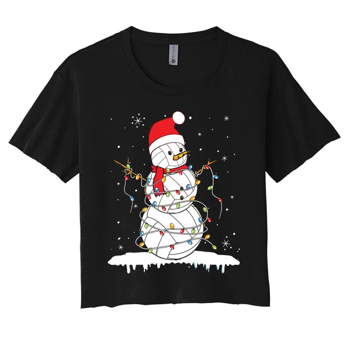 Baseball Snowman Balls Snow Christmas Xmas Women's Crop Top Tee