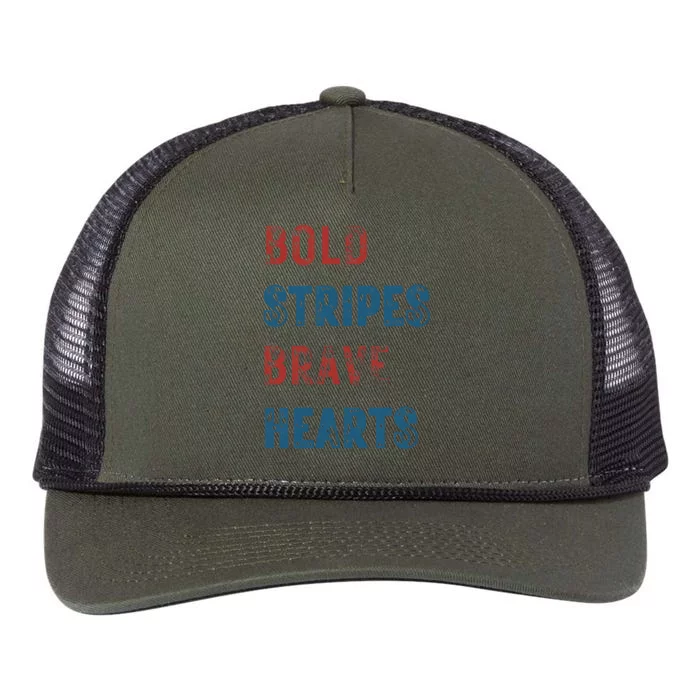 Bold Stripes Brave Hearts 4th Of July Retro Rope Trucker Hat Cap