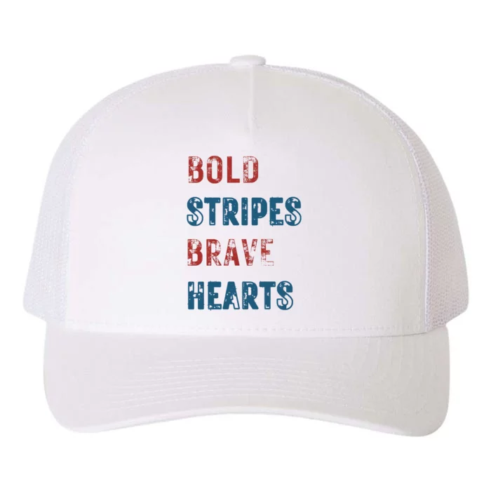 Bold Stripes Brave Hearts 4th Of July Yupoong Adult 5-Panel Trucker Hat