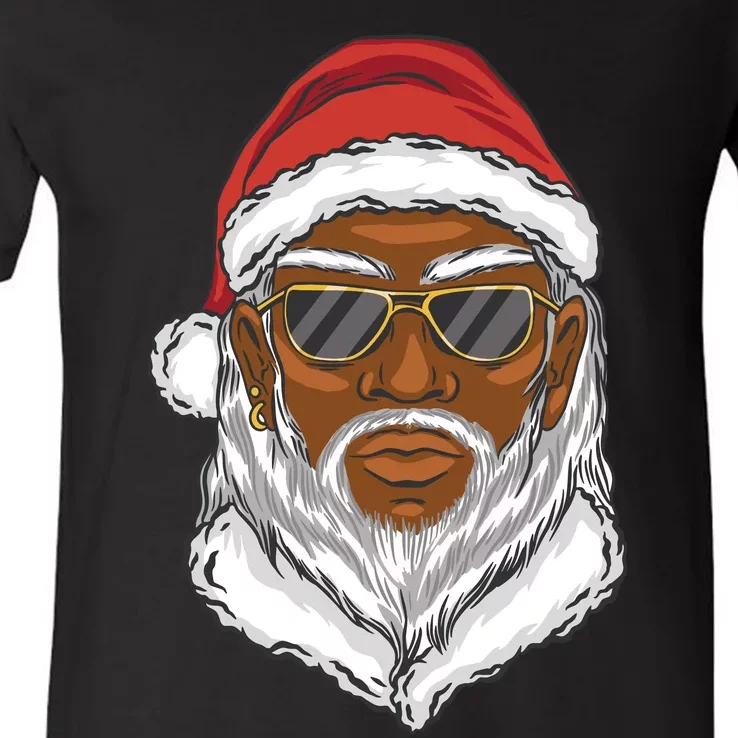 Black Santa V-Neck T-Shirt