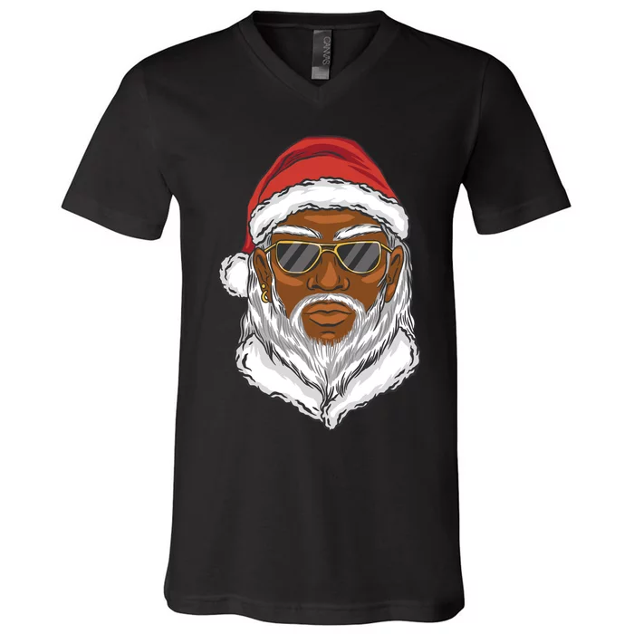 Black Santa V-Neck T-Shirt