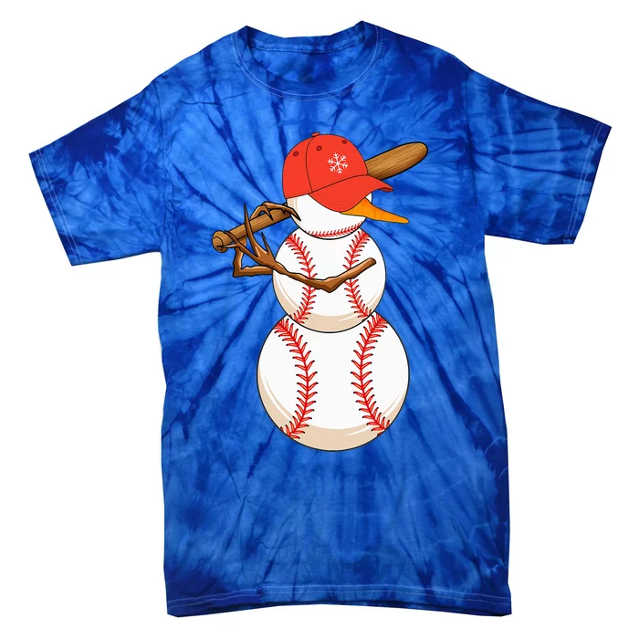 Baseball Snowman Balls Snow Christmas Xmas Tie-Dye T-Shirt