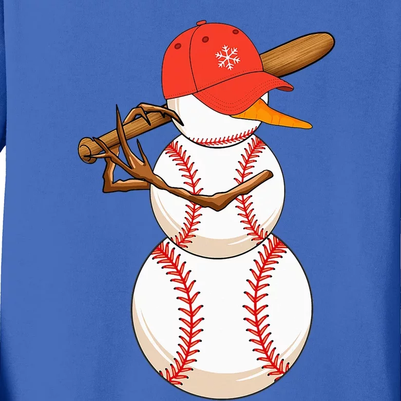 Baseball Snowman Balls Snow Christmas Xmas Kids Long Sleeve Shirt