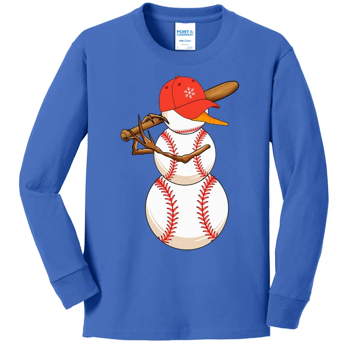 Baseball Snowman Balls Snow Christmas Xmas Kids Long Sleeve Shirt