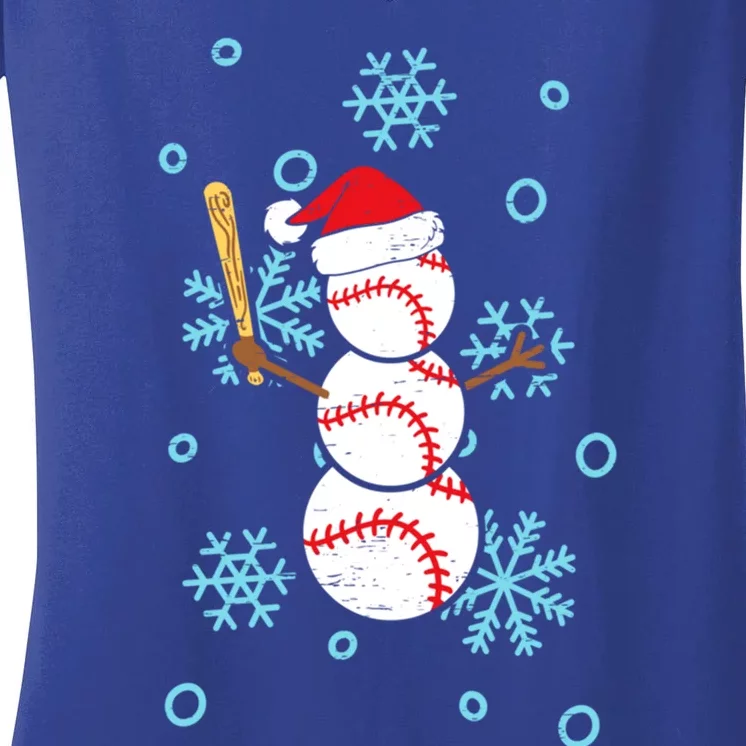 Baseball Snow Bat Pitcher Catcher Snow Holidays Gift Women's V-Neck T-Shirt