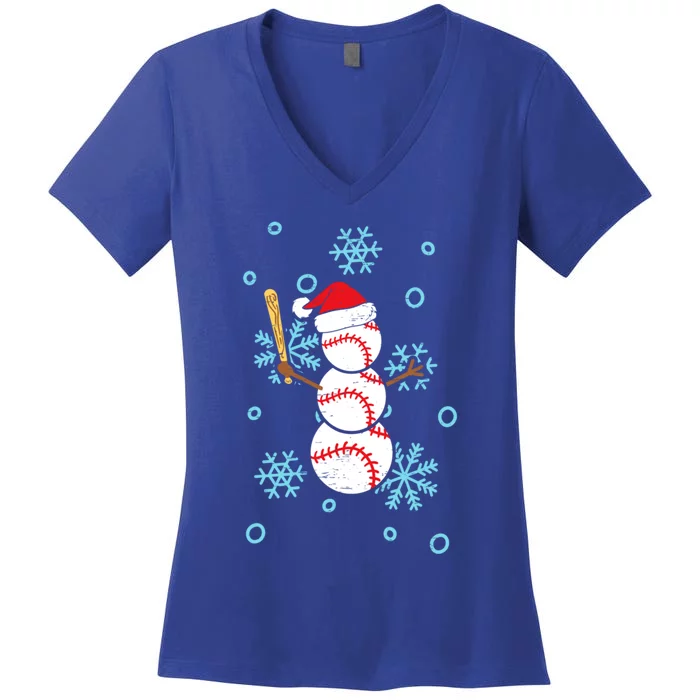 Baseball Snow Bat Pitcher Catcher Snow Holidays Gift Women's V-Neck T-Shirt