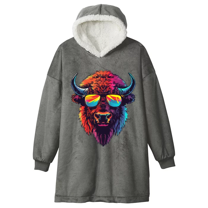 Bison Sunglasses Hooded Wearable Blanket