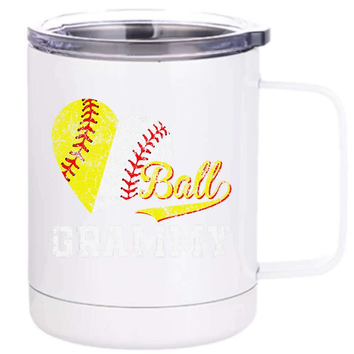 Baseball Softball Ball Heart Grammy Mother's Day Front & Back 12oz Stainless Steel Tumbler Cup