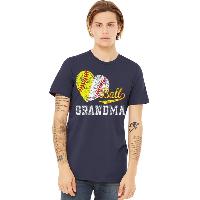 Baseball Softball Ball Heart Grandma Mother's Day Premium T-Shirt