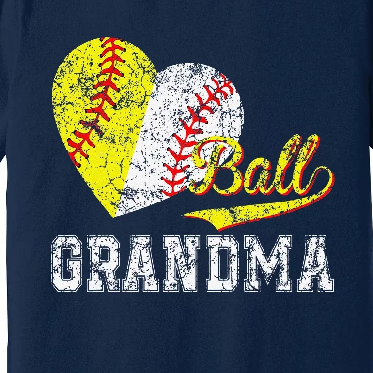 Baseball Softball Ball Heart Grandma Mother's Day Premium T-Shirt