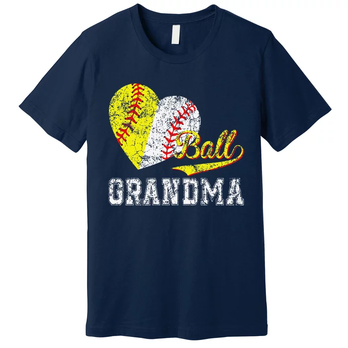 Baseball Softball Ball Heart Grandma Mother's Day Premium T-Shirt