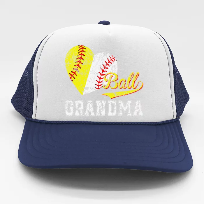 Baseball Softball Ball Heart Grandma Mother's Day Trucker Hat