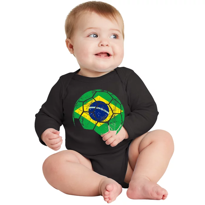 Brazil Soccer Ball Flag Jersey Baby Long Sleeve Bodysuit