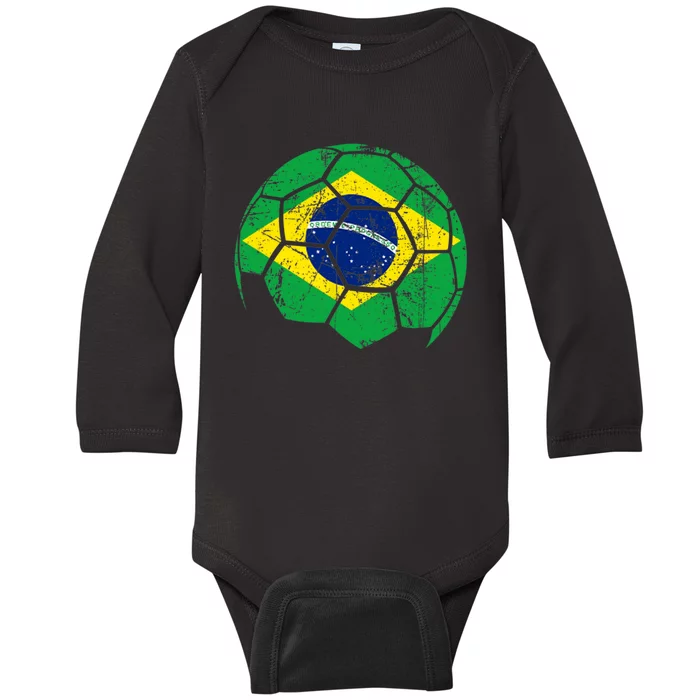 Brazil Soccer Ball Flag Jersey Baby Long Sleeve Bodysuit