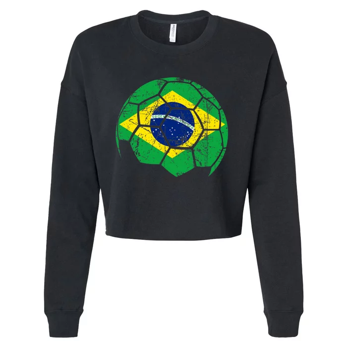 Brazil Soccer Ball Flag Jersey Cropped Pullover Crew