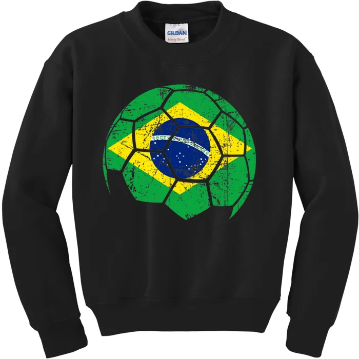 Brazil Soccer Ball Flag Jersey Kids Sweatshirt